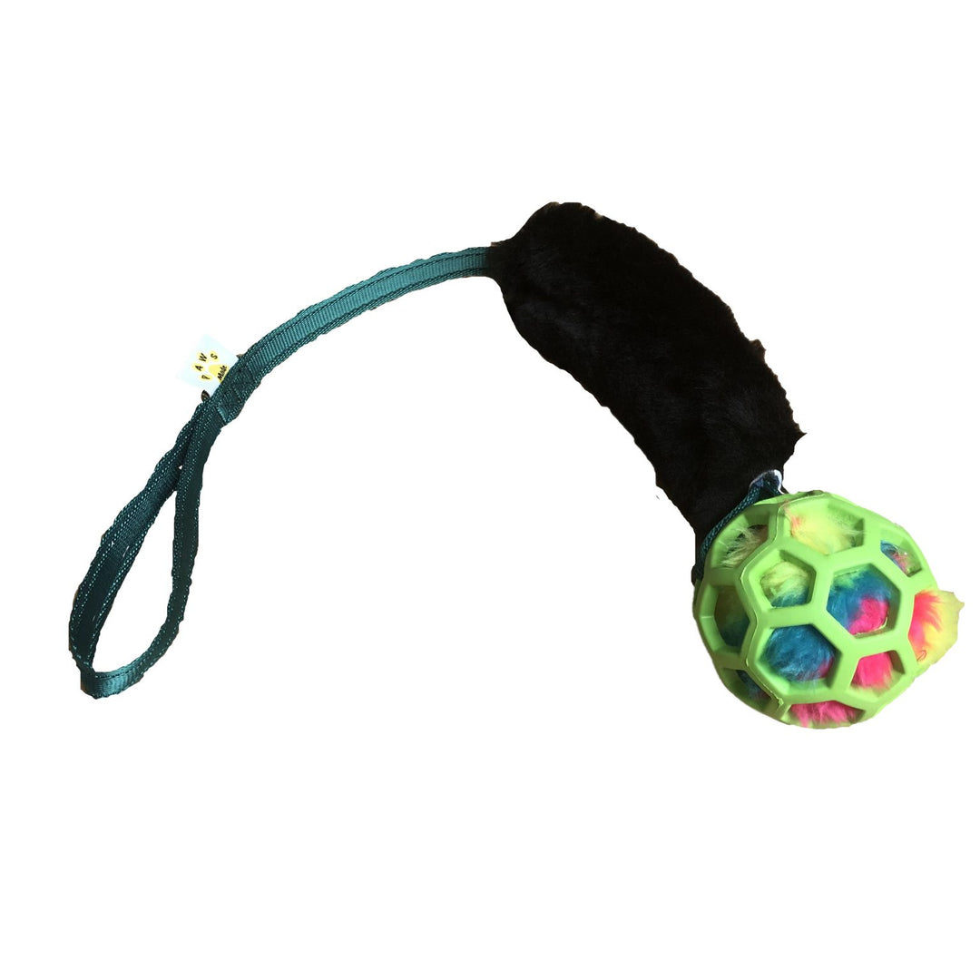 PawsMade Cosmic - Holee Ball with Squeaker and Black  Sheepskin Tug