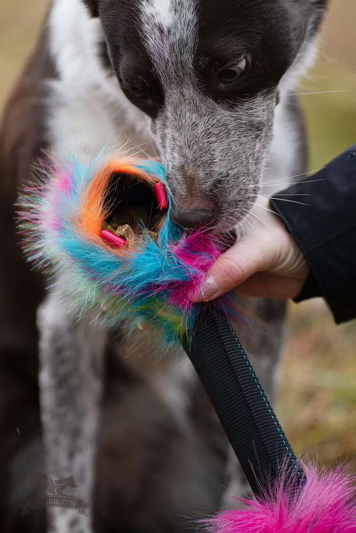 Squeaky Faux Fur Bungee Treat Pouch