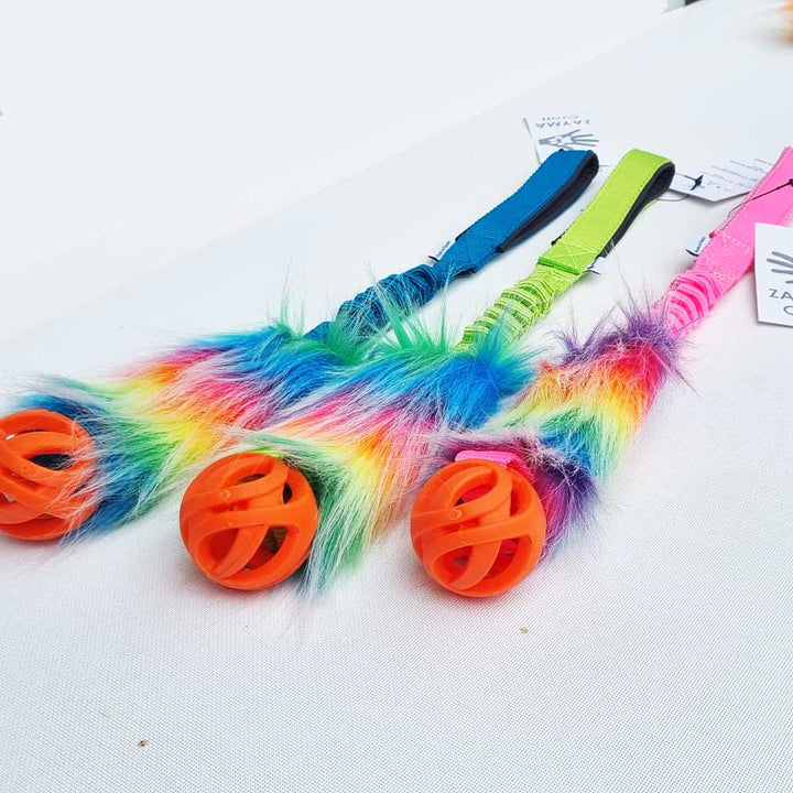 Rainbow Faux fur Bungee with Chuckit Ball Pocket Tug