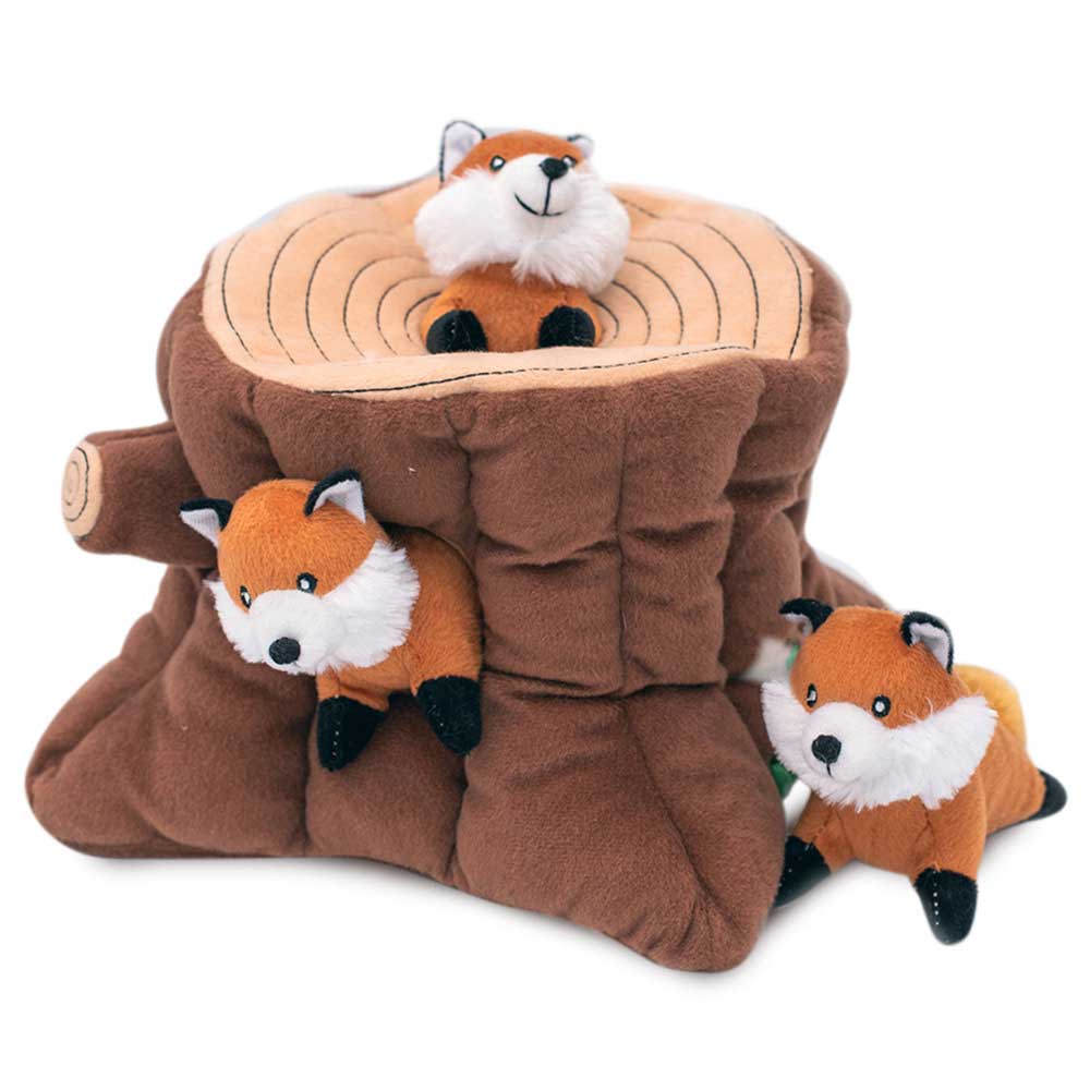 Zippy Burrow Interactive Dog Toy - Fox Stump + 3 Foxes