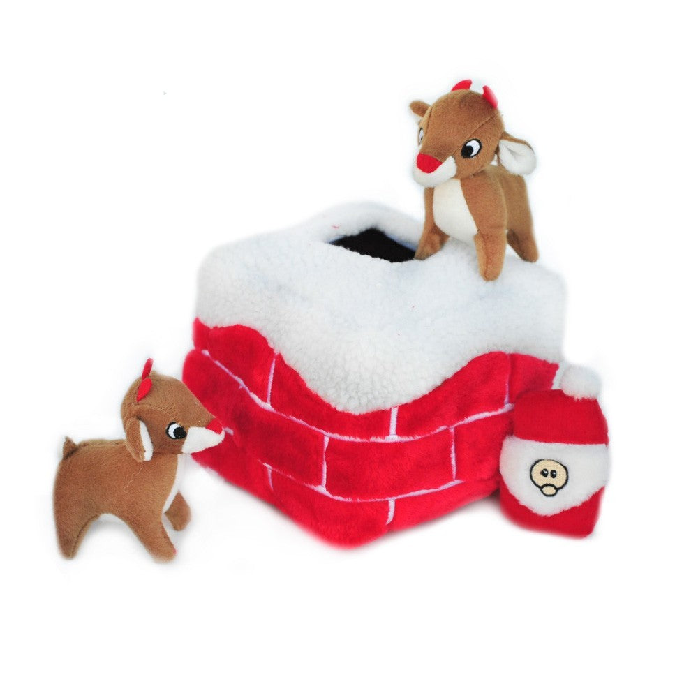 Zippy Paws Christmas Holiday Burrow - Chimney with Reindeers