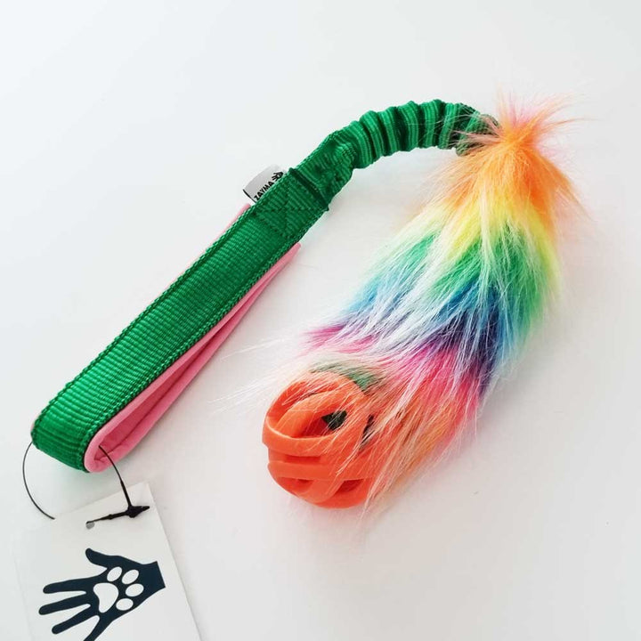 Rainbow Faux fur Bungee with Chuckit Ball Pocket Tug