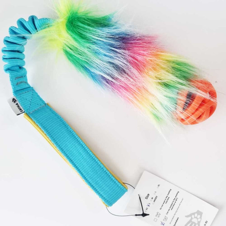 Rainbow Faux fur Bungee with Chuckit Ball Pocket Tug