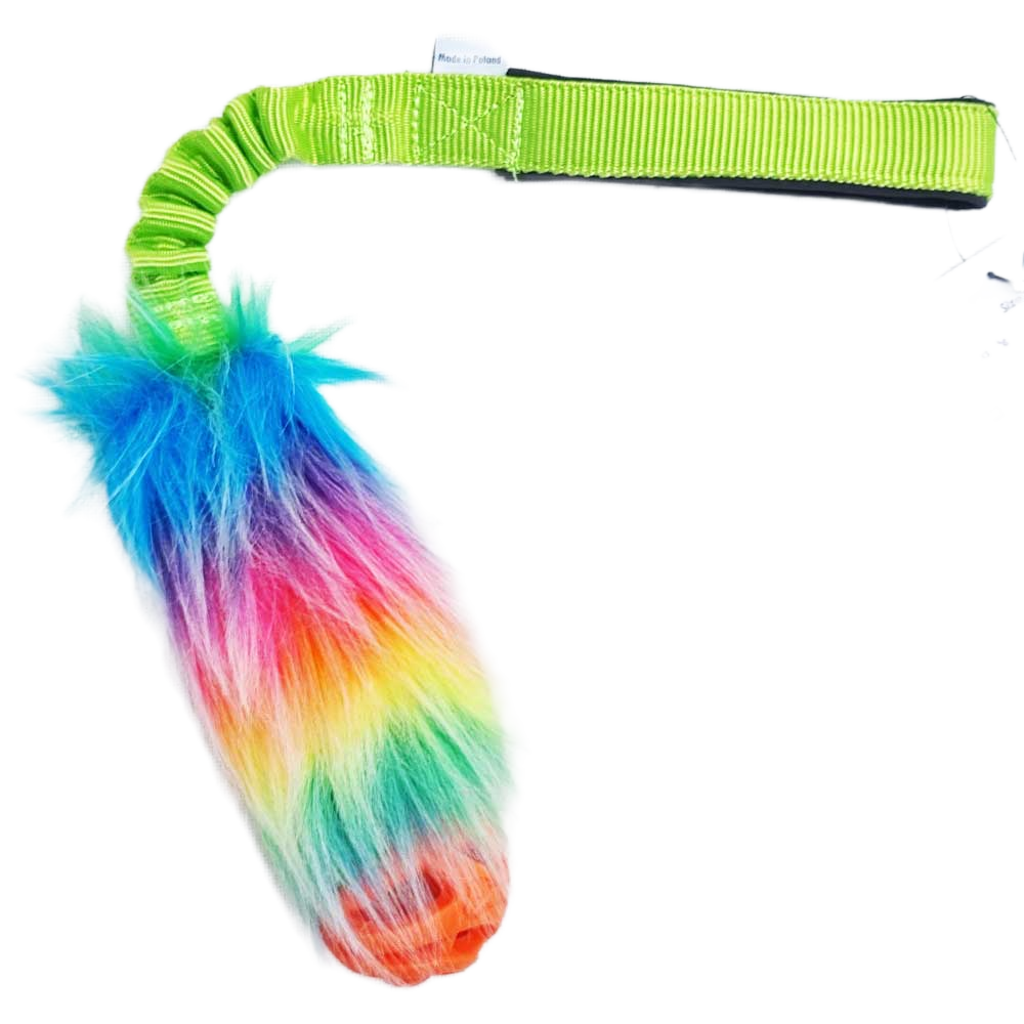 Rainbow Faux fur Bungee with Chuckit Ball Pocket Tug