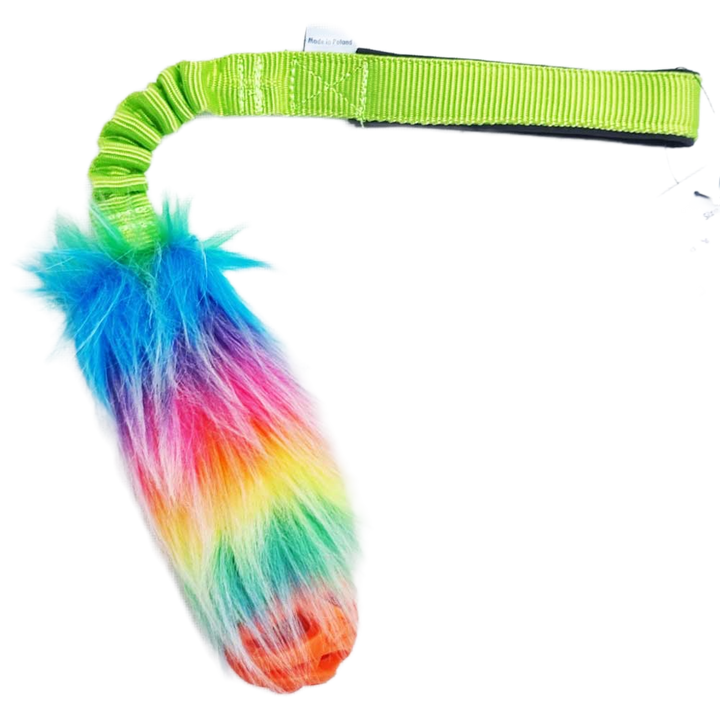 Rainbow Faux fur Bungee with Chuckit Ball Pocket Tug