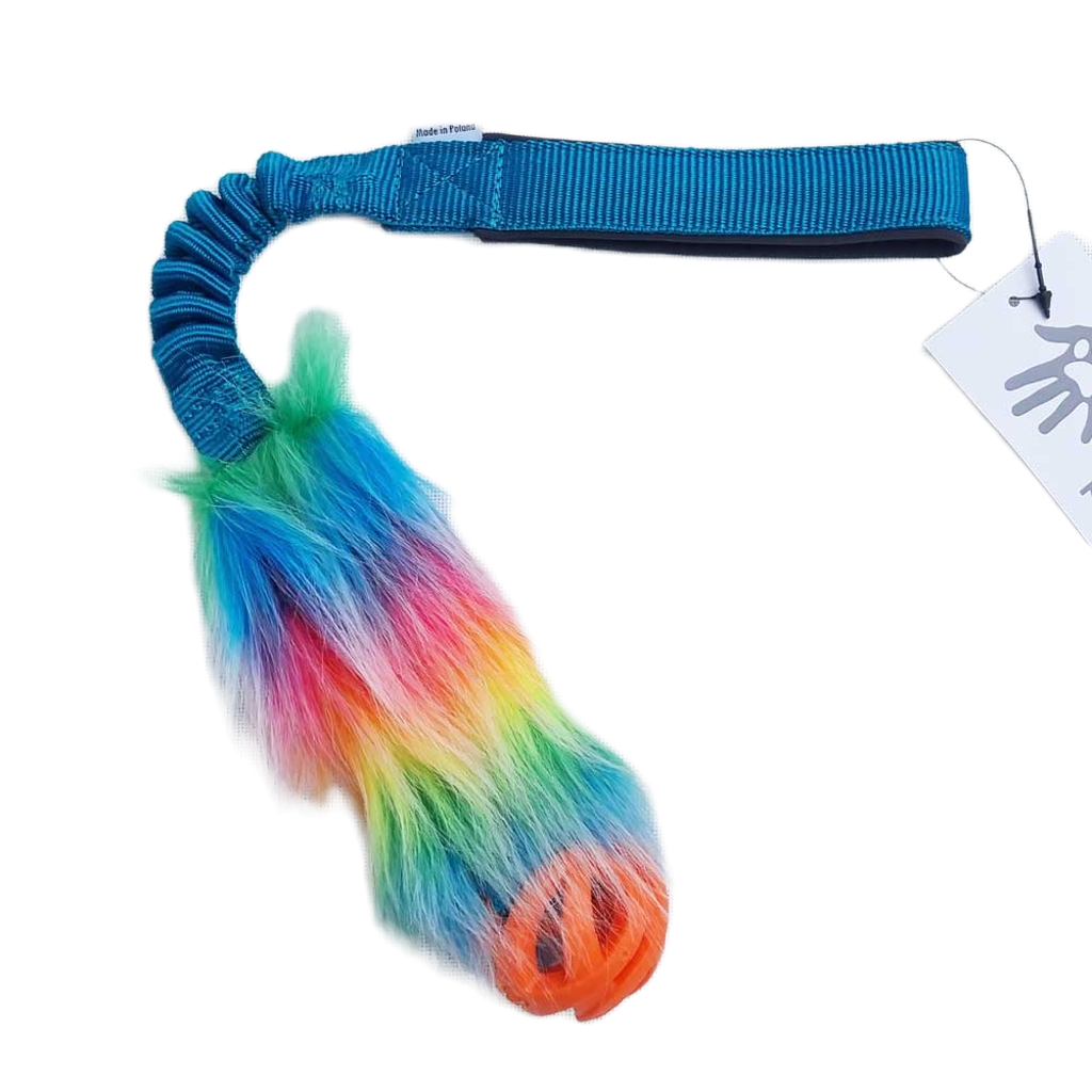 Rainbow Faux fur Bungee with Chuckit Ball Pocket Tug