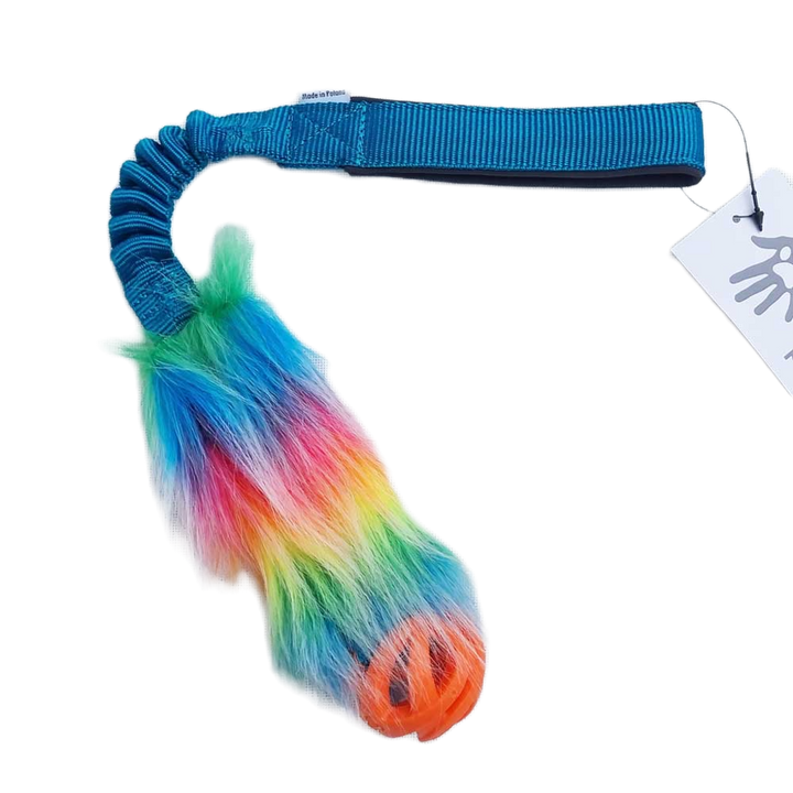 Rainbow Faux fur Bungee with Chuckit Ball Pocket Tug