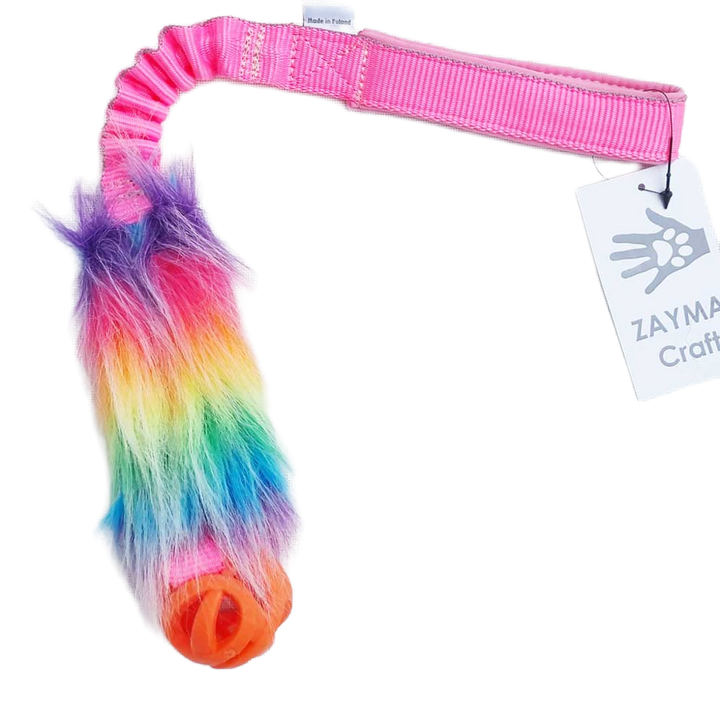 Rainbow Faux fur Bungee with Chuckit Ball Pocket Tug