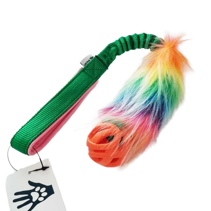 Rainbow Faux fur Bungee with Chuckit Ball Pocket Tug