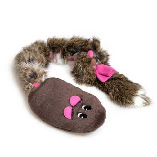 Squeaky Mouse with Rabbit fur Braided Fleece Tug